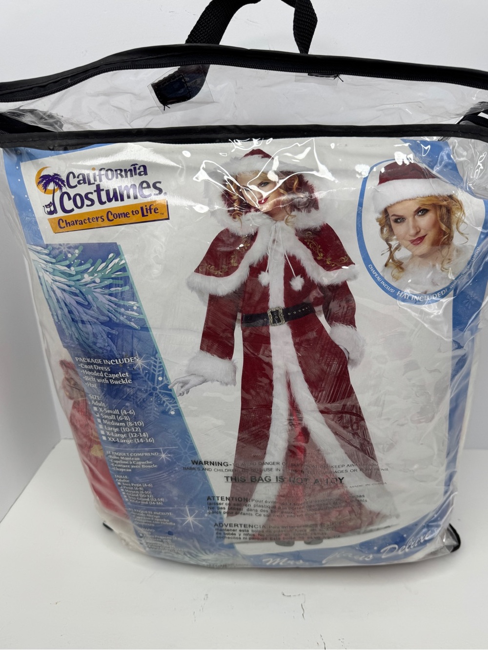 California Costumes, 4 pc Mrs. Claus Coat Costume, Size S, 6-8